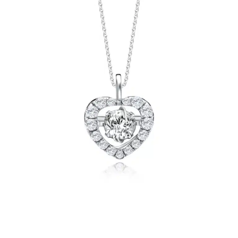 SK diamond necklace with a heart pendant and a dancing diamond star