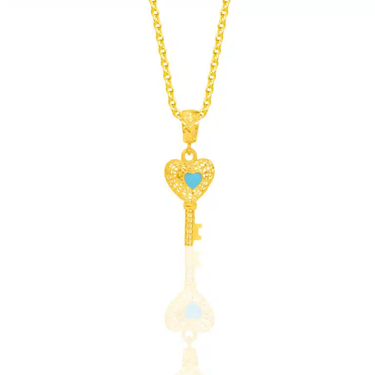 SK 916 Opulent Oro Key Pendant with a heart-shaped key design, perfect as a 21st birthday 916 gold pendant and a timeless symbol of love and celebration