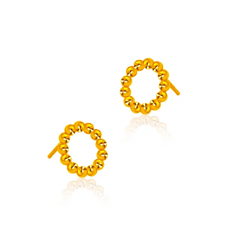 SK earrings malaysia in 916 gold material with a gleaming halo loop design of polished beads