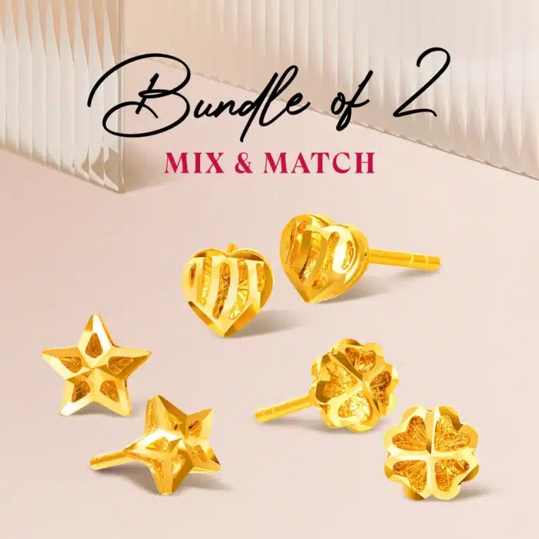 SK small gold earrings designs for daily use bundle of 2 promo featuring stud earrings of different designs in 999 gold