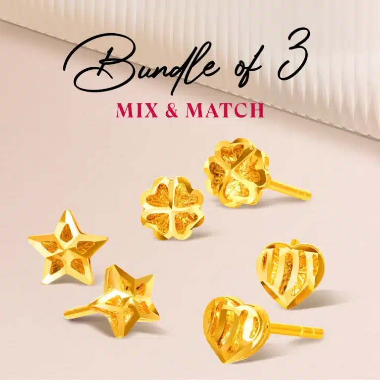 SK earrings malaysia small gold earrings designs for daily use bundle of 3 promo featuring stud earrings of different designs in 999 gold