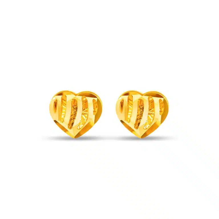 SK earrings malaysia small gold earrings designs for daily use featuring heart shaped studs with mosaic effect in 999 gold