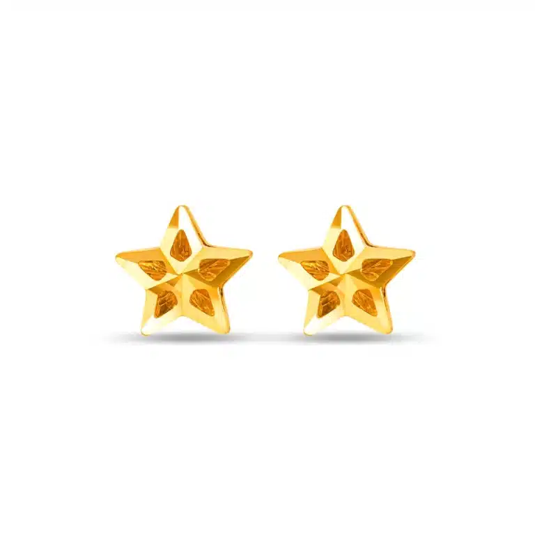 SK earrings malaysia small gold earrings designs for daily use featuring star shaped studs with mosaic effect in 999 gold
