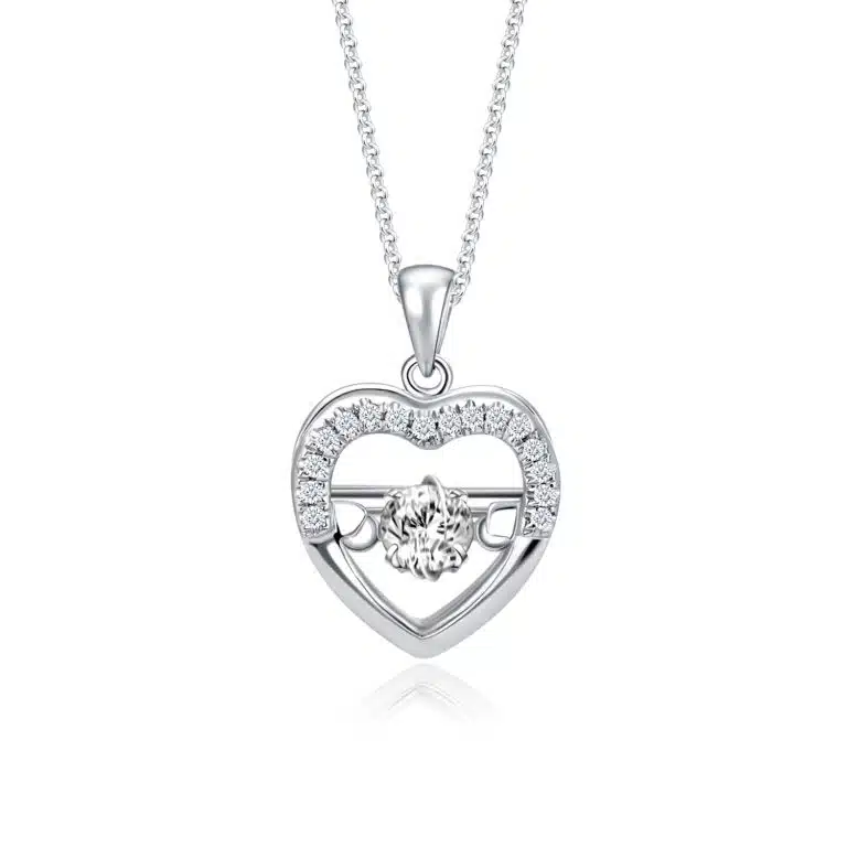 SK Fluttering Heart Dancing Star diamond necklace for women, featuring a heart-shaped lab-grown diamond pendant.
