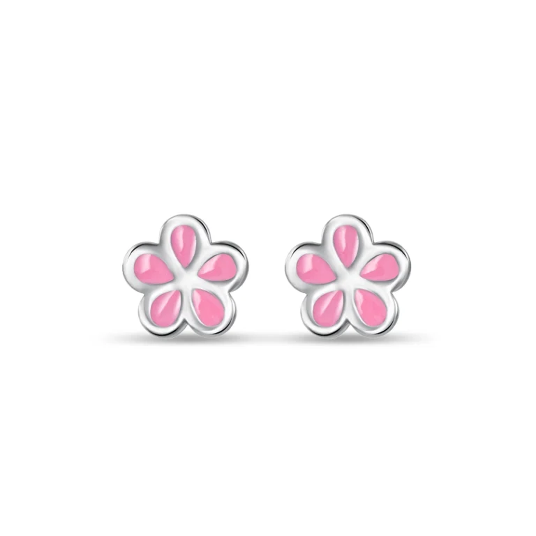 SK earring malaysia in 10k white gold material with pink coloured flower shaped blossom earrings