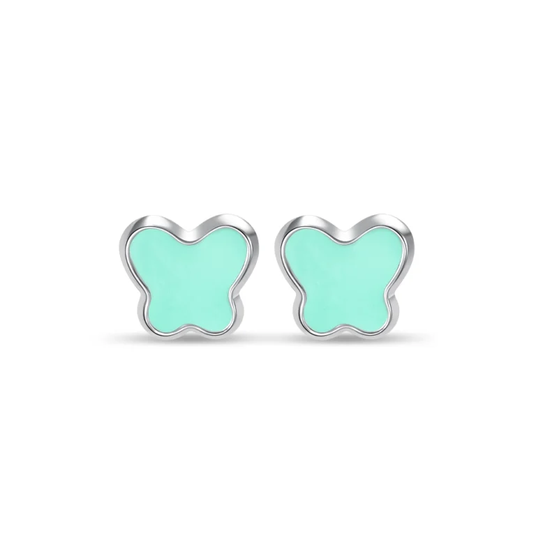 SK earring malaysia in 10k white gold material with pastel green colour in a stud earring shaped like a butterfly