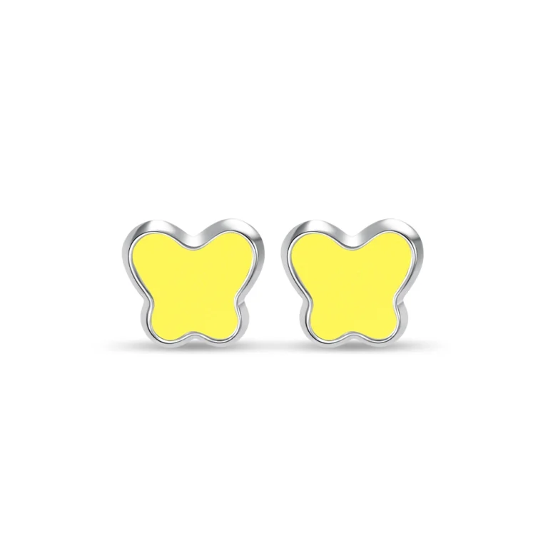 SK earring malaysia in 10k white gold material with pastel yellow colour in a stud earring shaped like a butterfly