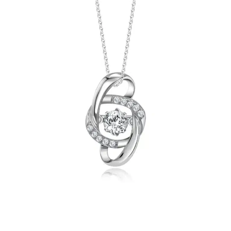 SK diamond necklace featuring a winding pendant in white gold and a 0.12 carat lab grown diamond