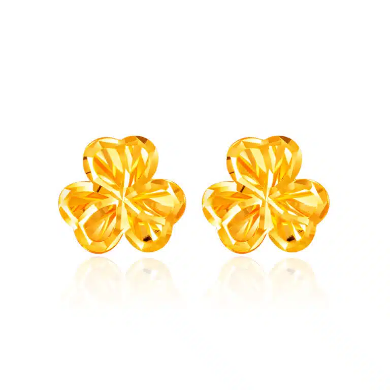 SK 916 Radial Clover Gold Stud Earrings featuring a stunning four-leaf clover design with intricate radial patterns, crafted in 916 gold for a classic and elegant style.