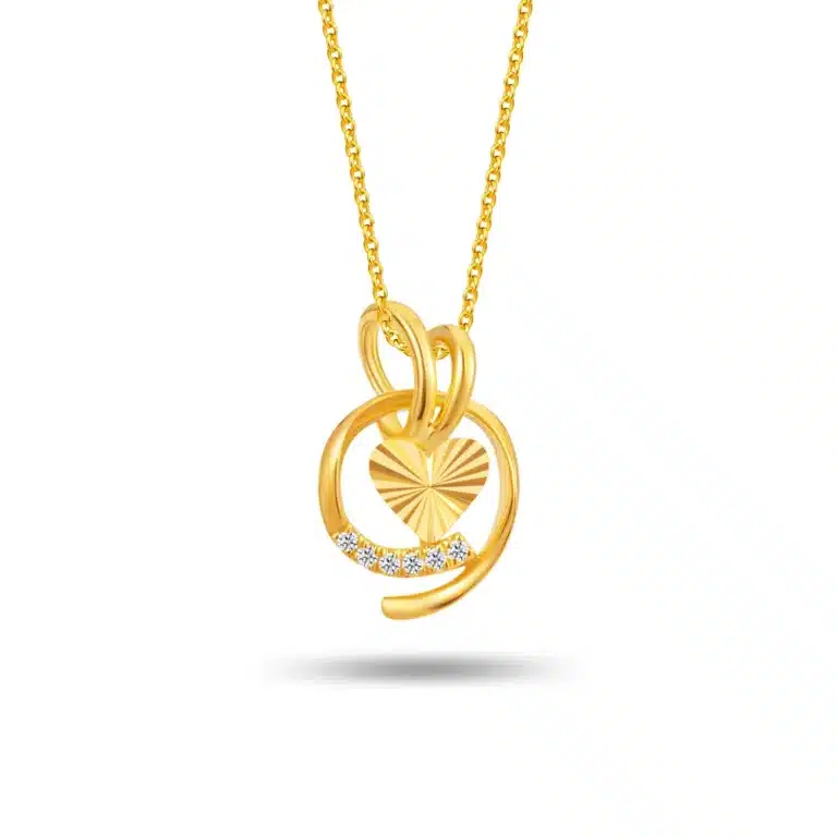 SK Loop Frilled Heart diamond necklace for women, featuring a 916 yellow gold heart pendant adorned with lab-grown diamonds.