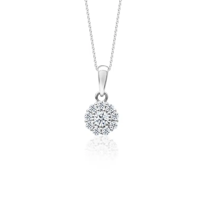 SK Radiant Cluster diamond necklace for women, featuring a stunning floral-inspired design with a cluster of sparkling lab-grown diamonds.