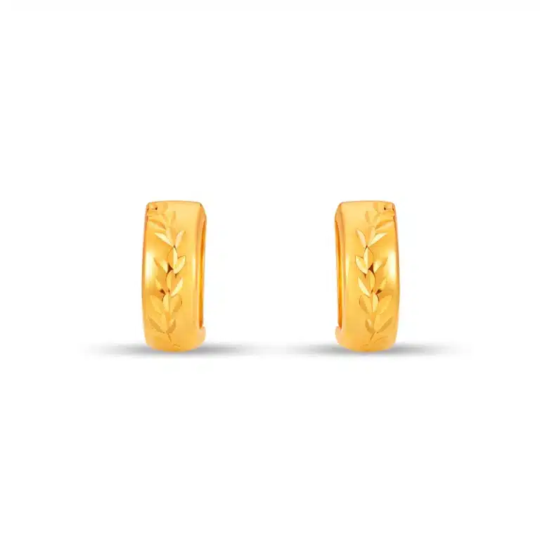 SK earrings malaysia in 916 gold with leaf engravings on the mini hoop earrings