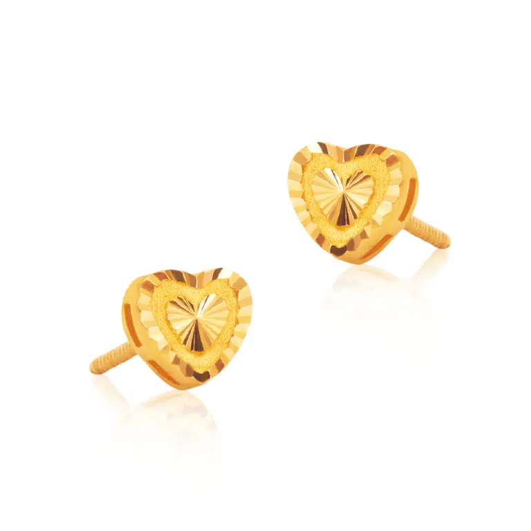 SK earrings malaysia small gold earrings designs for daily use featuring heart shaped studs in 916 gold