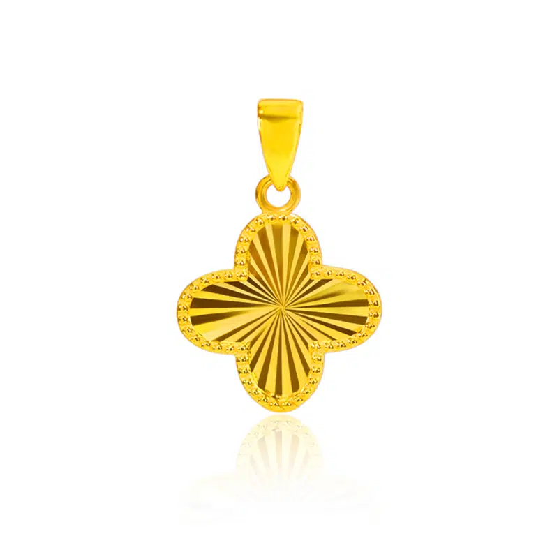 Celestial Clover 916 Gold Pendant featuring a radiant four-leaf clover design, making it a perfect choice for a timeless and elegant four-leaf clover necklace.