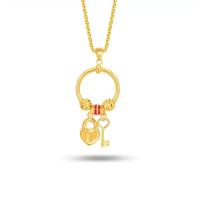 Key of Affection pendant in 916 gold featuring a heart-shaped lock and key design, perfect as a 21st birthday 916 gold key pendant