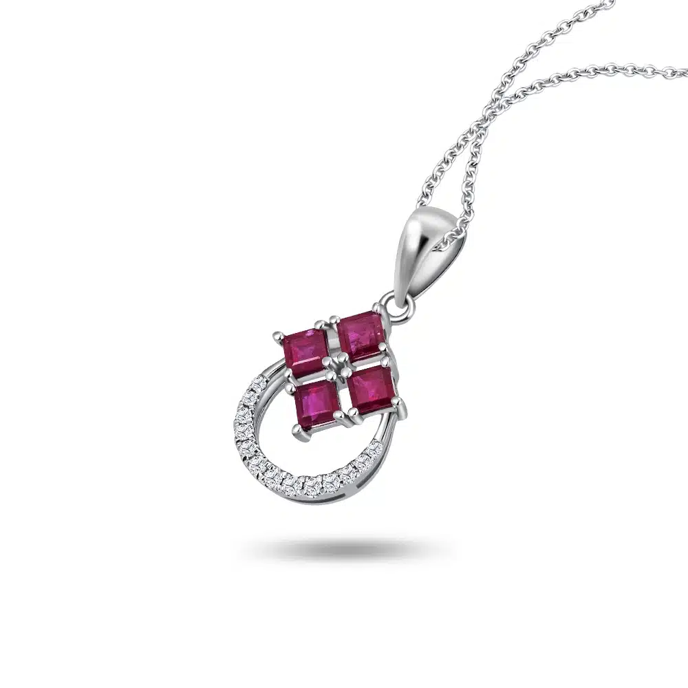 Scarlet Arc of Light 10K Diamond and Ruby necklace as 40th anniversary gift for wife