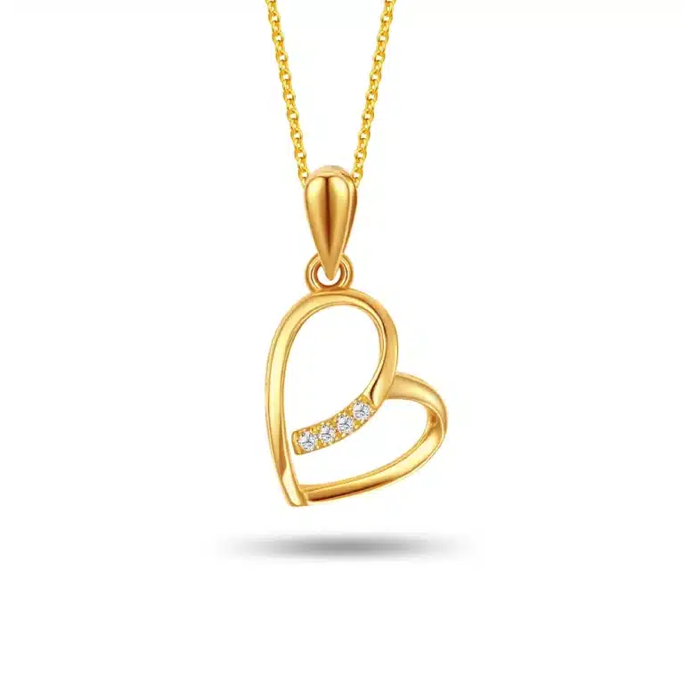 SK heart necklace featuring a classic heart design with 4 sparkling lab grown diamonds in 916 gold