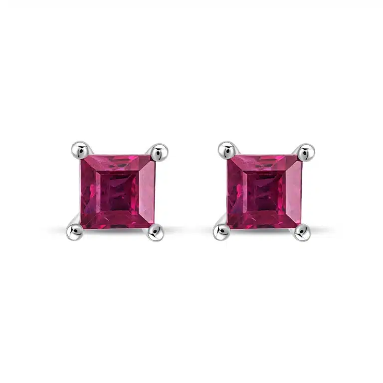 SK earring malaysia in 10k white gold material with a square design and red rubies