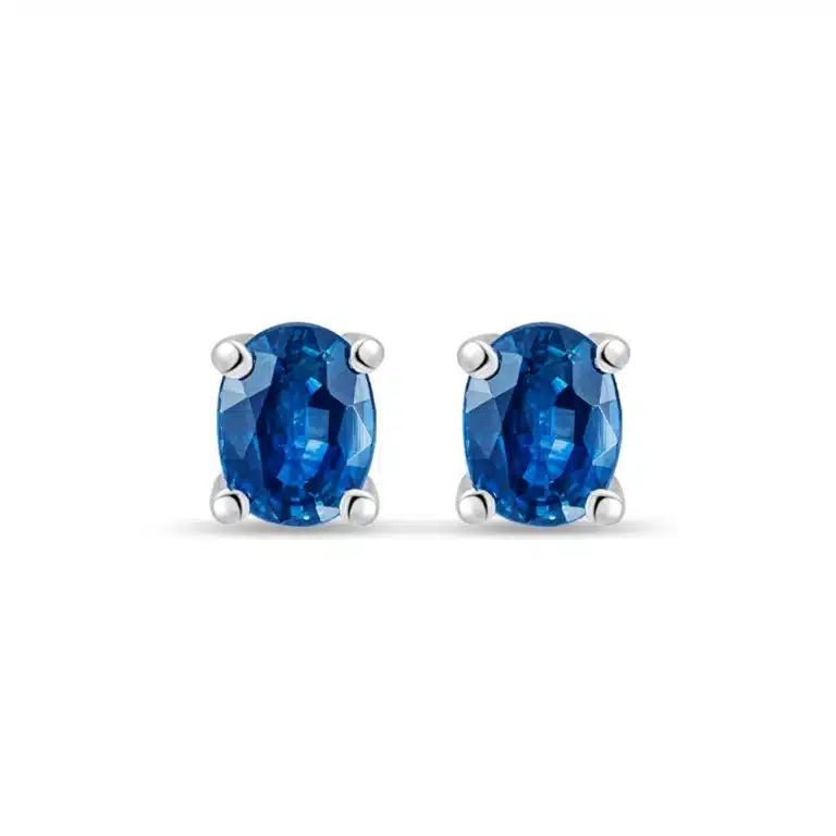 SK earrings malaysia in 10k white gold material with an oval design with blue sapphires as a stud earring