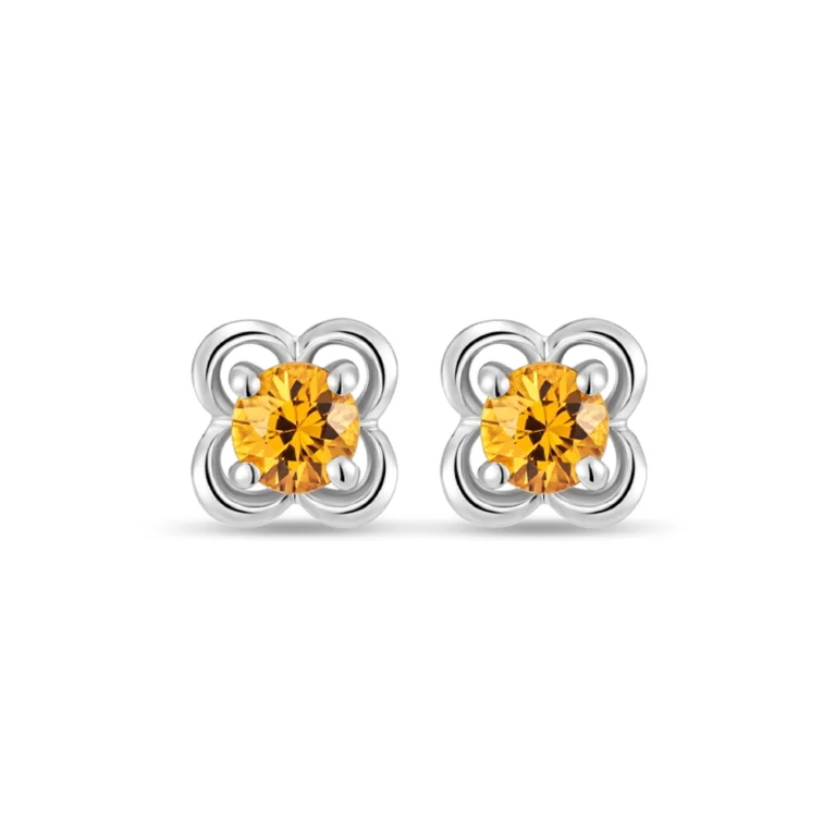 SK earrings malaysia in 10k white gold material with a four leaf clover design with yellow sapphires as a stud earring