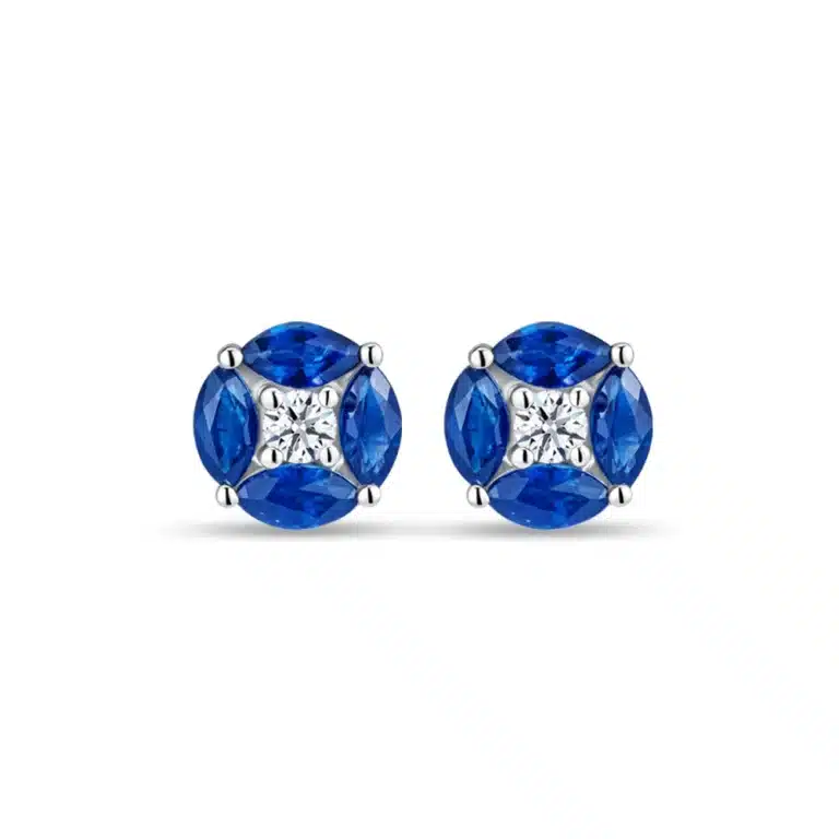 SK earrings malaysia in 10k white gold with a floral shaped marquise cut design along with sapphire diamonds