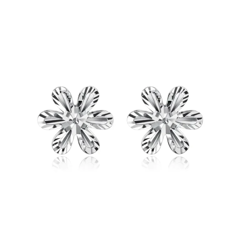 SK earrings malaysia in 14k white gold material with a flower design as a stud earring