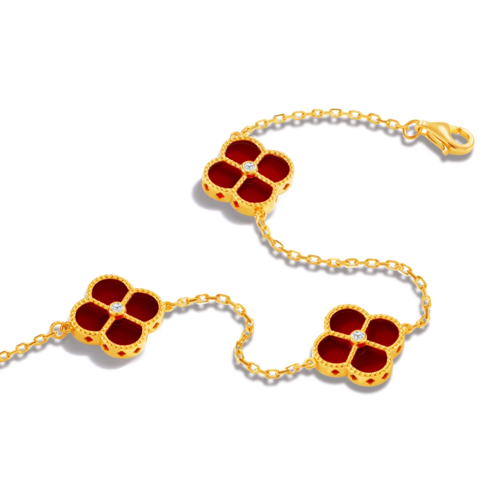 Red Agate Golden Bloom 916 Gold Bracelet in 916 Gold - SK Jewellery