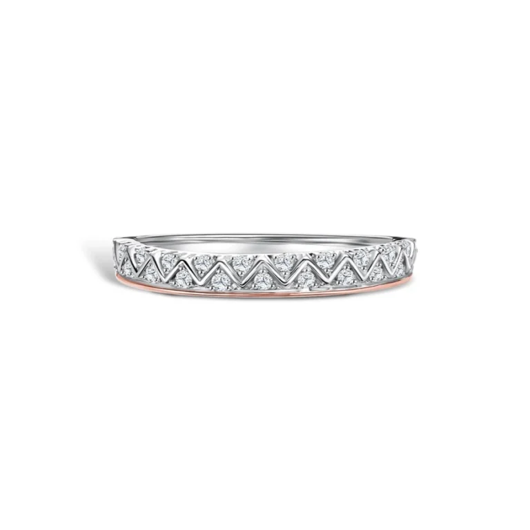 Zig Zag 10K Diamond Ring, crafted in white and rose gold, featuring a unique zig-zag pattern adorned with 23 sparkling lab-grown diamonds (0.15ct).