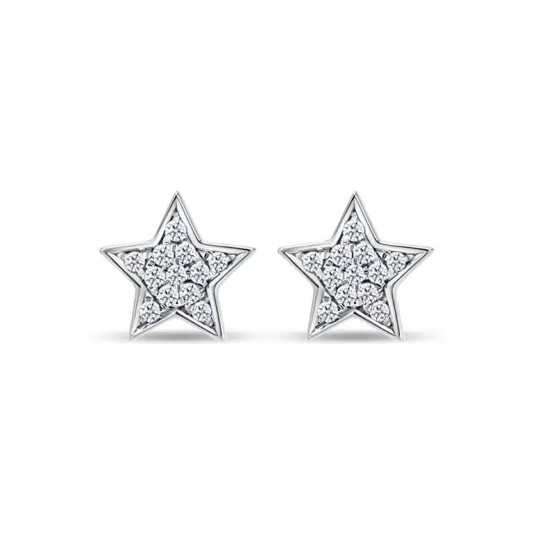 SK earrings malaysia in star design using 10k white gold material using 24 mined diamonds