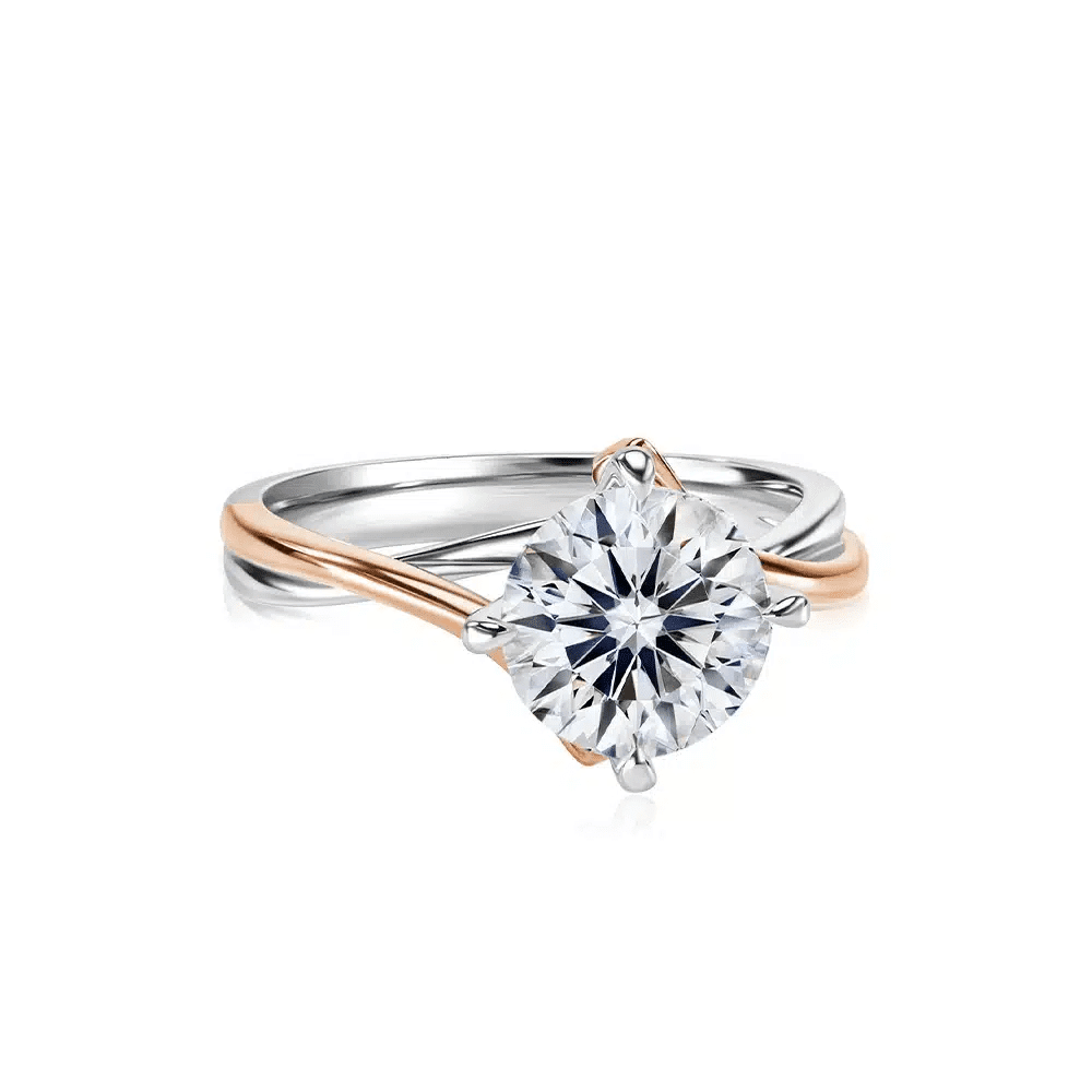 SK rose gold diamond engagement ring with dual tone band in white gold and rose gold equipped with 101 facets lab grown diamond