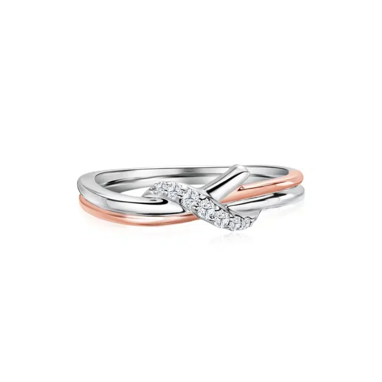 Infinity Eternity 10K Diamond Engagement Ring, crafted in white and rose gold, featuring an elegant infinity-inspired design adorned with seven sparkling lab-grown diamonds (0.07ct).