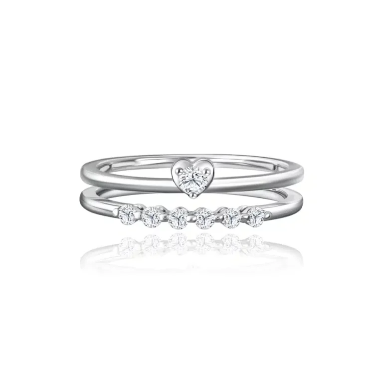 Heart Underline 10K Diamond Engagement Ring, crafted in white gold, featuring a delicate heart accent underlined with seven sparkling lab-grown diamonds (0.16ct). A dainty and chic double-layer design, perfect for everyday elegance.