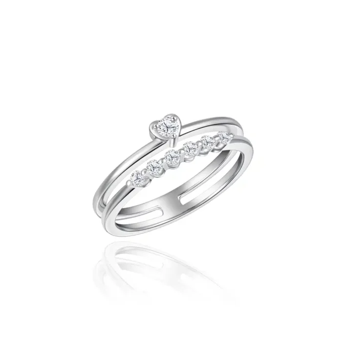 Heart Underline 10K Diamond Ring, crafted in white gold, featuring a delicate heart accent underlined with seven sparkling lab-grown diamonds (0.16ct). A dainty and chic double-layer design, perfect for everyday elegance.