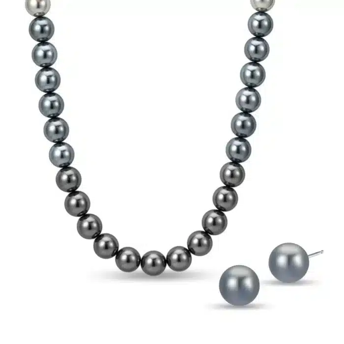 Gradient Pearl Shine 925 Silver Pearls Necklace & Earrings Bundle