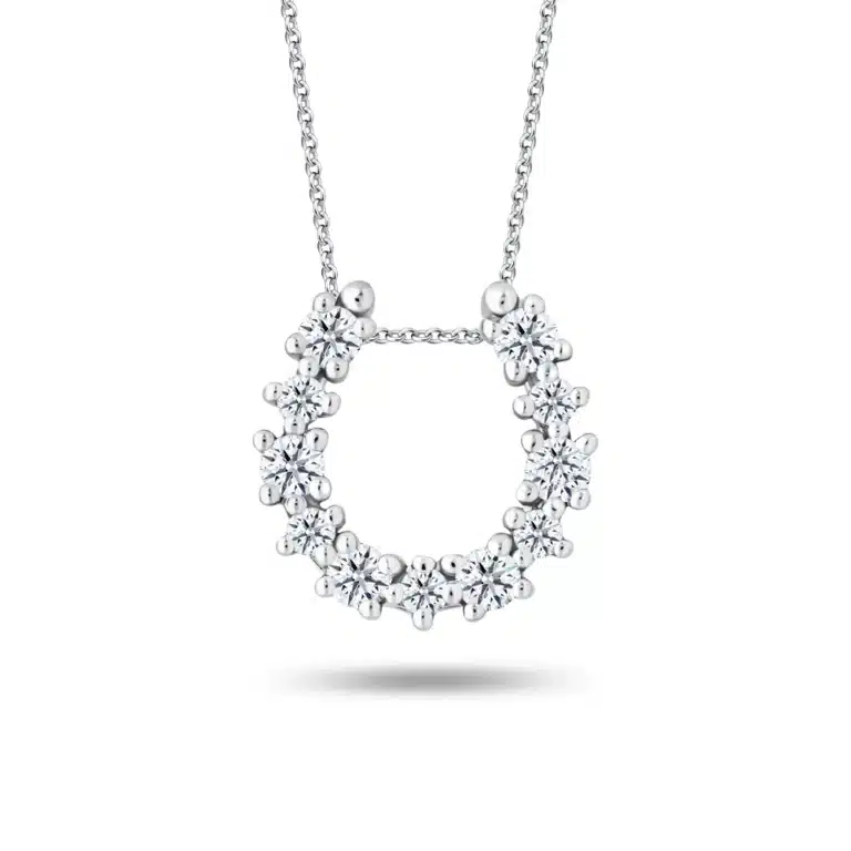 Radiance Cluster 10K Diamond Pendant necklace for women in a horseshoe design, featuring a delicate circular arrangement of lab-grown diamonds (0.21 carats) set in elegant white gold with a detachable 10K white gold chain.