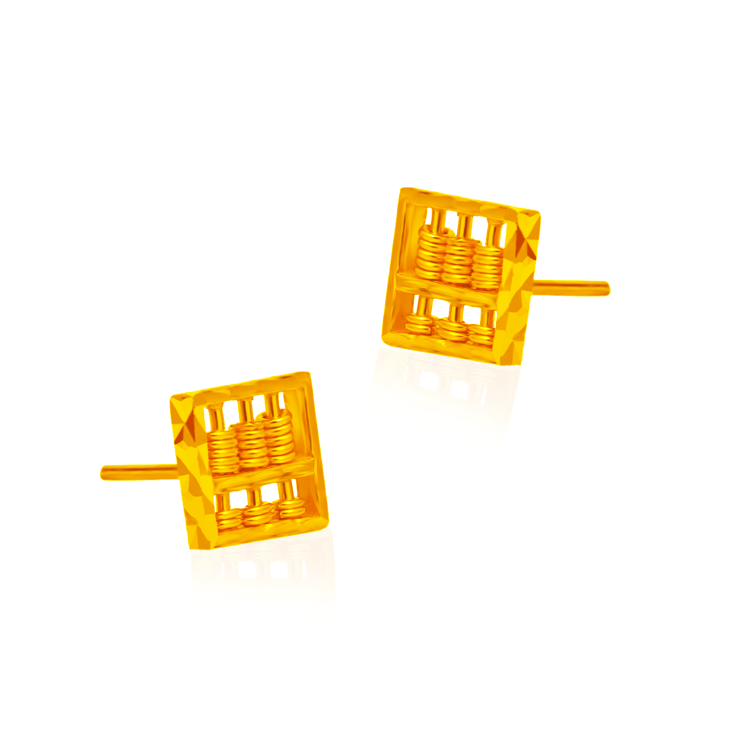 Classic Rectangular Abacus 916 Gold Stud Earrings in yellow gold, featuring a traditional abacus design with moveable bead details and butterfly backings