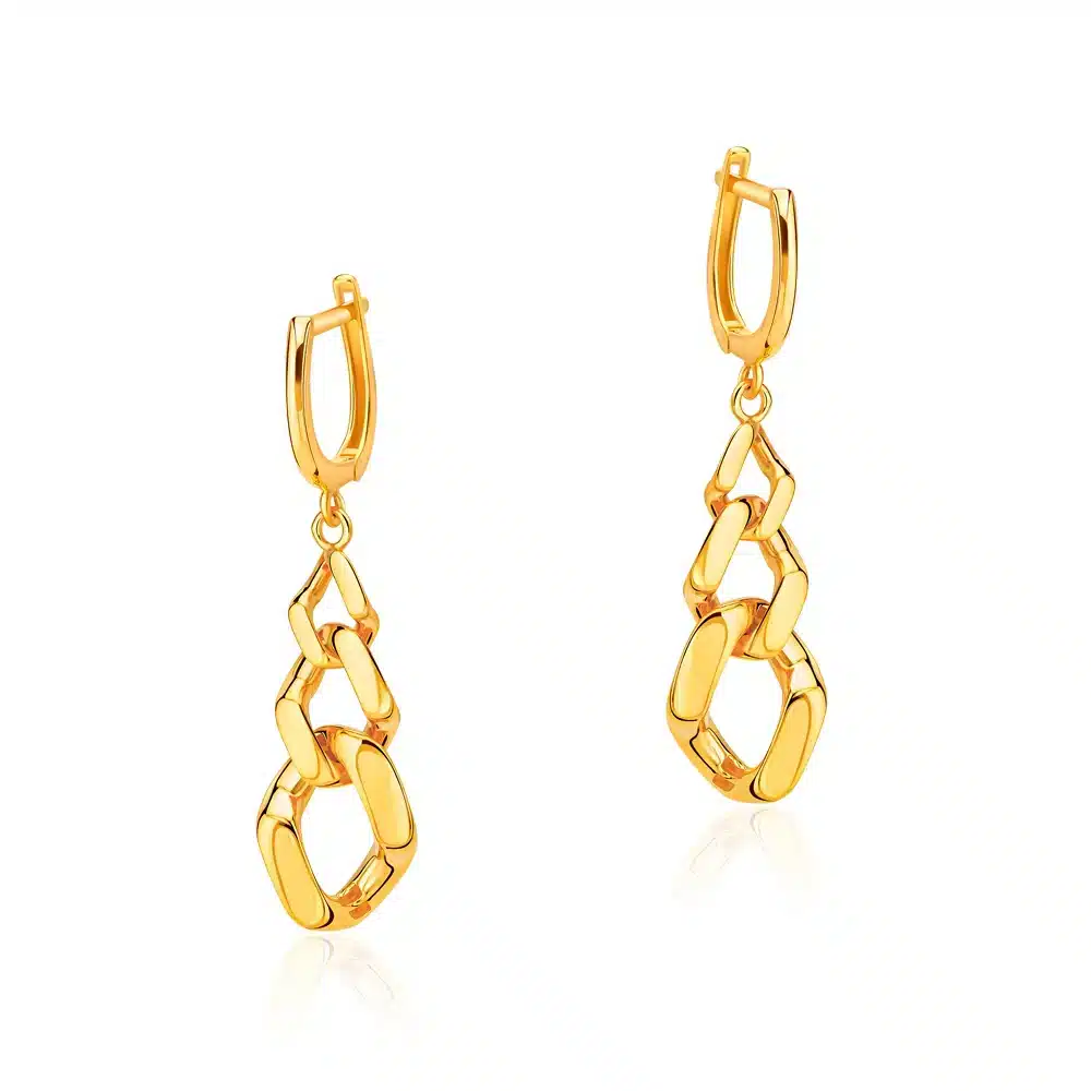 SK 916 Gold Link Chain Drop Earrings crafted in 916 yellow gold, featuring bold, graduating chain links