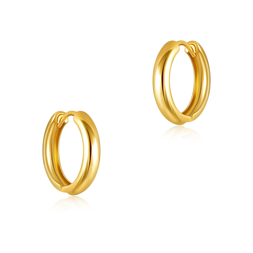 SK 916 Bold Rounded Hoop Gold Earrings in yellow gold, featuring a sleek and thick rounded hoop design crafted from 916 gold