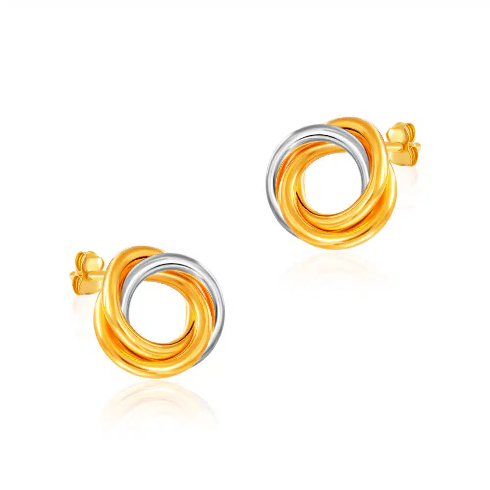 SK 916 Dual Spiral Stud Earrings crafted from 916 yellow gold with a dual-tone spiral design in gold and white finish
