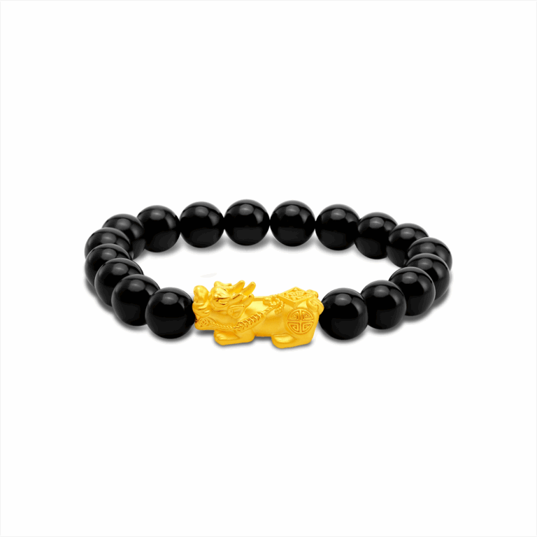 福运守护 Black Agate 999 Pure Gold Pixiu Bracelet福运守护 Black Agate 999 Pure Gold Pixiu Bracelet for men and women
