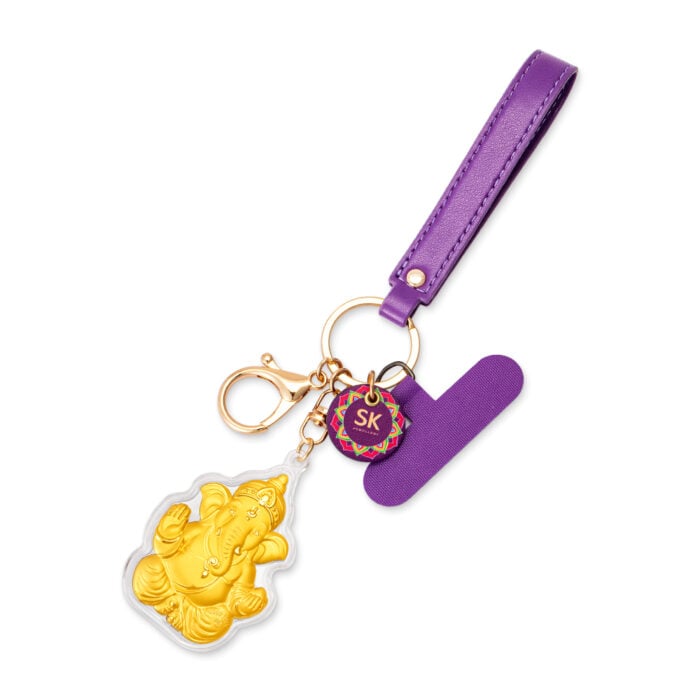 Ganesha Blessings 999 Pure Gold Keychain Collectible in Purple Tag