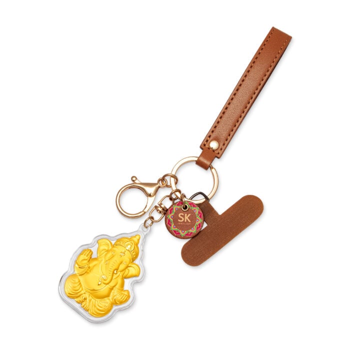 Ganesha Blessings 999 Pure Gold Keychain Collectible in Brown Tag