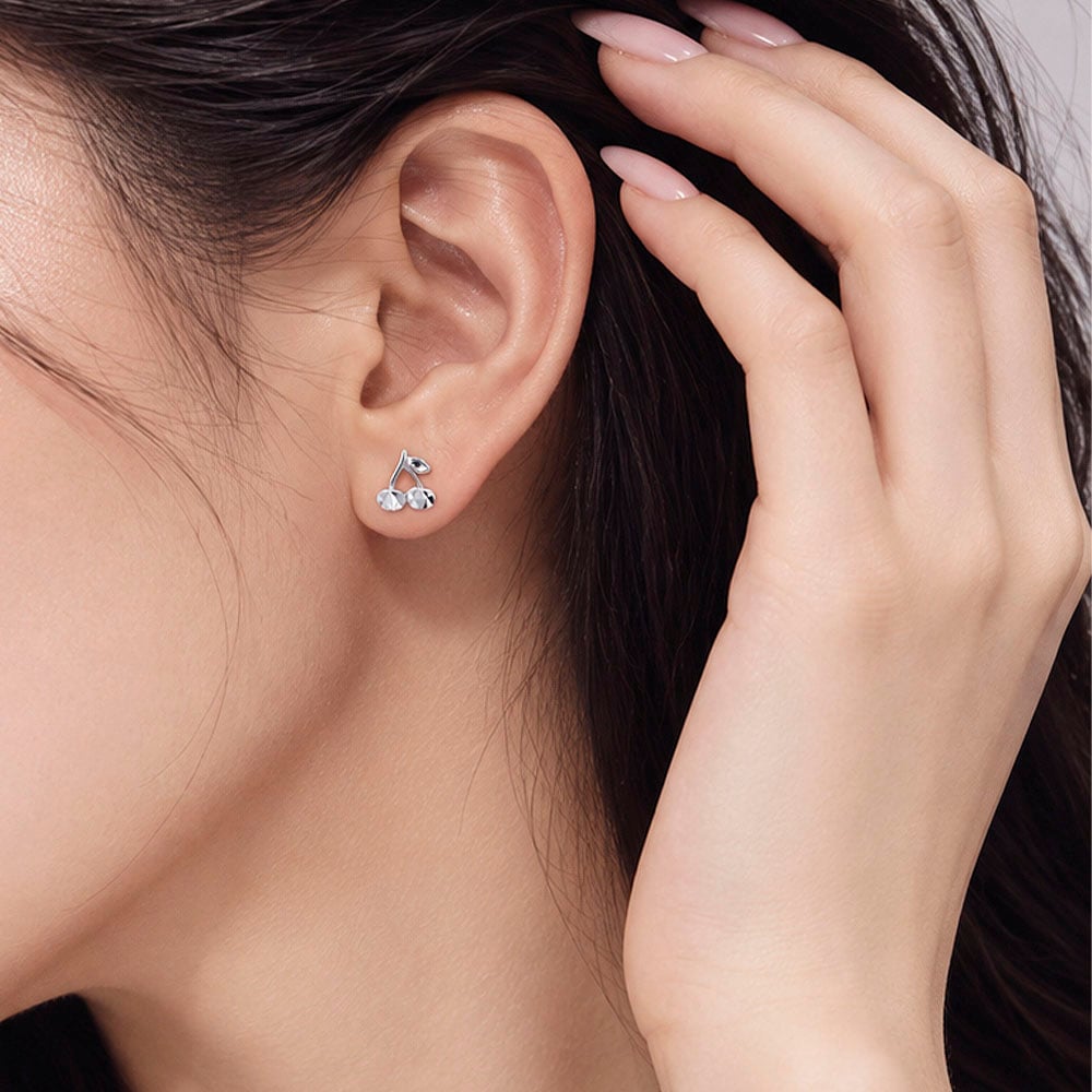 Chic Cherry 14K White Gold Earrings