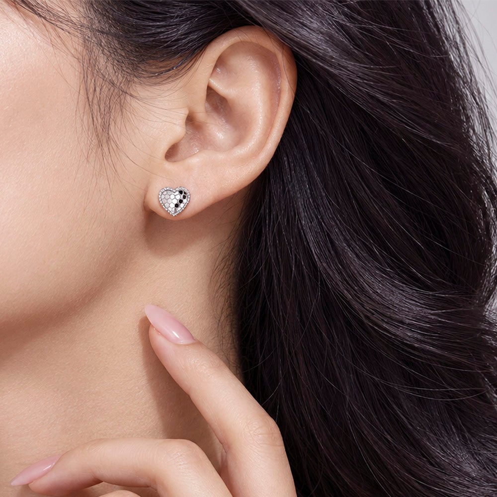 Honeycomb Luxe Heart 10K White Gold Earrings