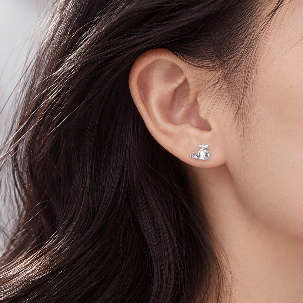 Whale Wishes 14K White Gold Earrings