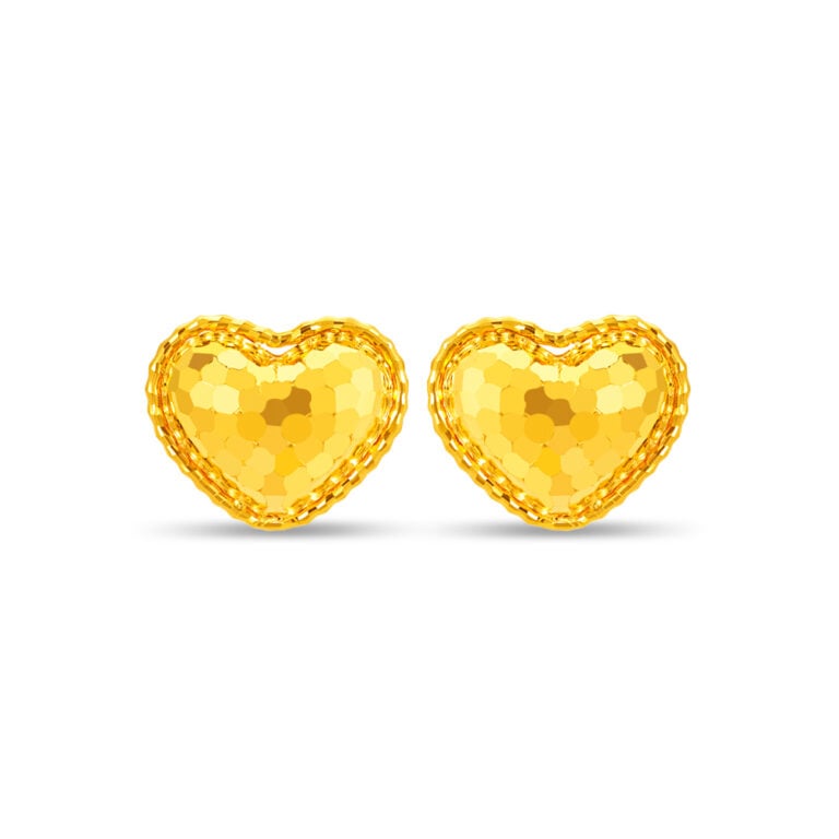 Lustrous Frosty Heart 999 Pure Gold Earrings
