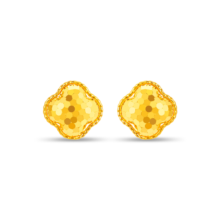 Lustrous Frosty Clover 999 Pure Gold Earrings