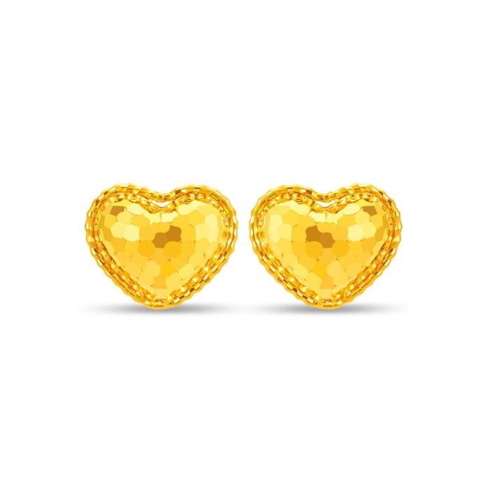 Lustrous Frosty Heart 999 Pure Gold Earrings