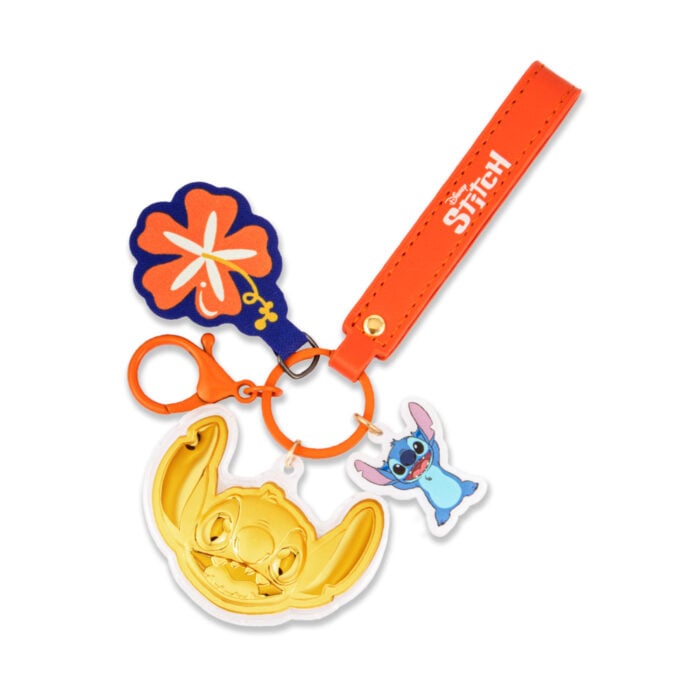 Disney Stitch Aloha Hibiscus 999 Pure Gold Keychain Collectible
