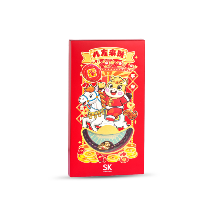 Pocket Prosperity Zodiac Horse 八方来财 Gold Charm Agate Bracelet & Handphone Sticker Ang Bao Set Bundle